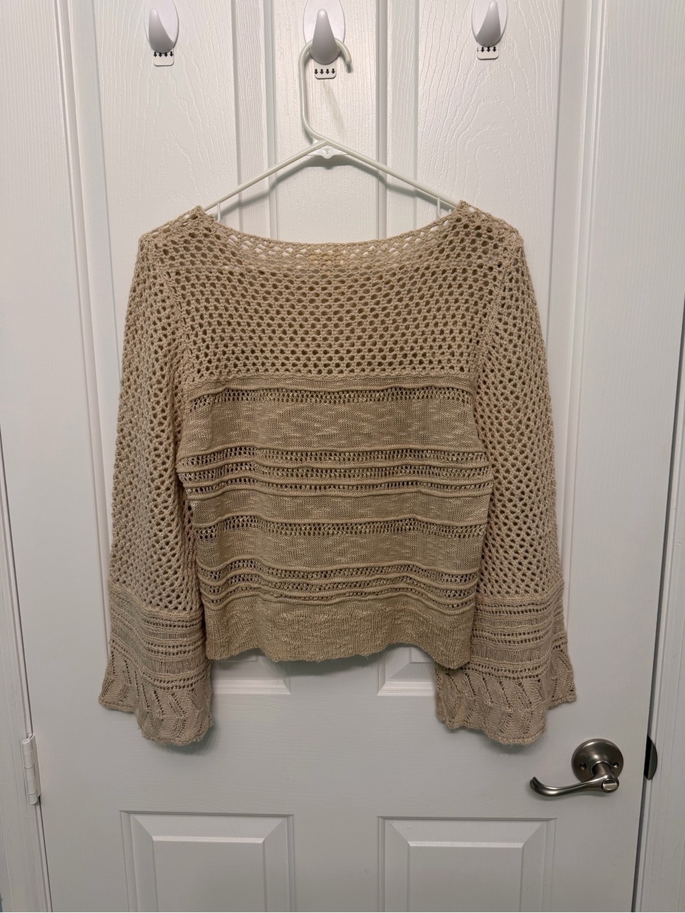 Beige Crochet Knit Women's Sweater - S/M - Picture 2 of 3